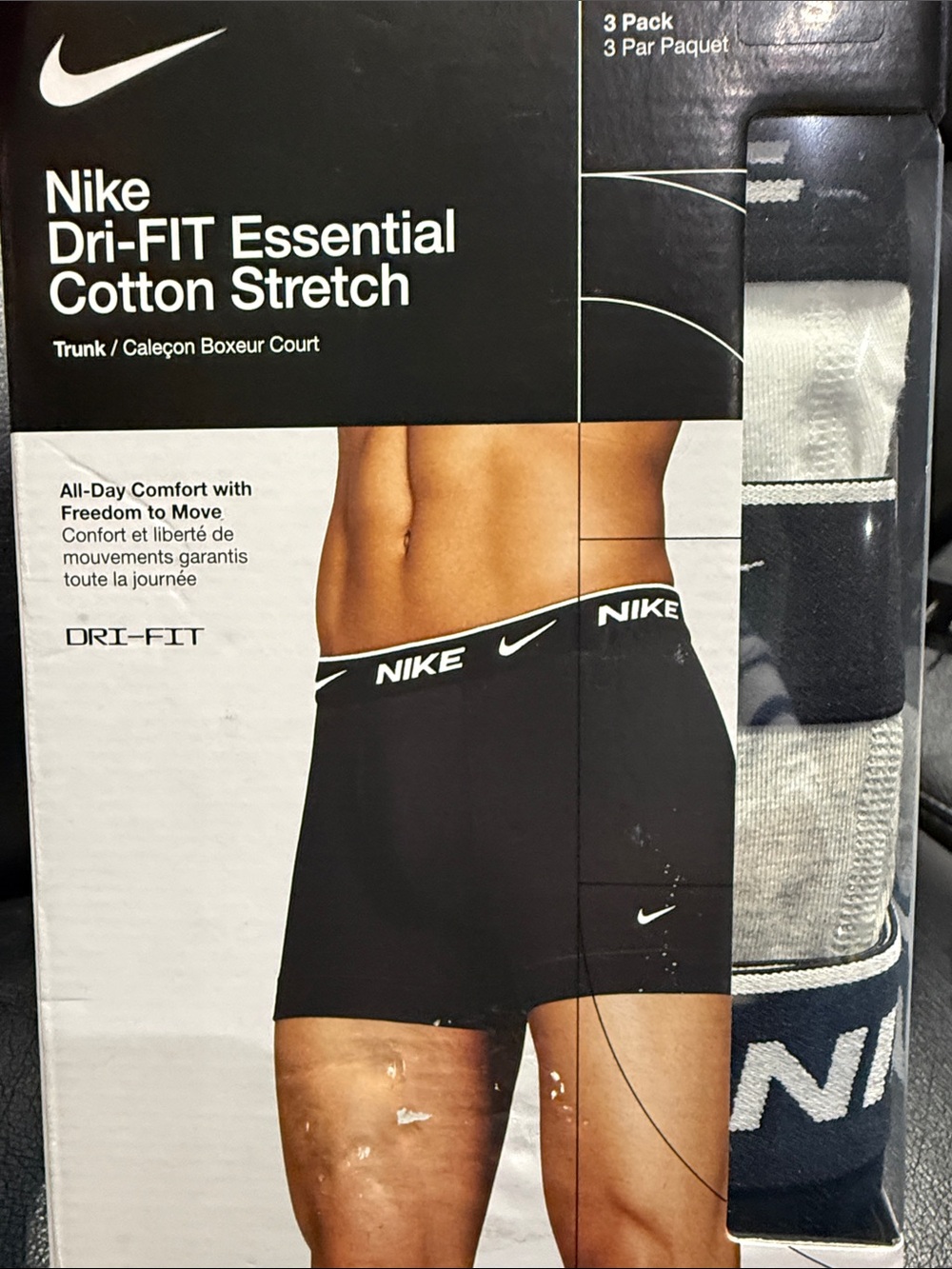 Nike Men's Essential Cotton Stretch W/Fly Trunk Underwear (3-Pack) #2783